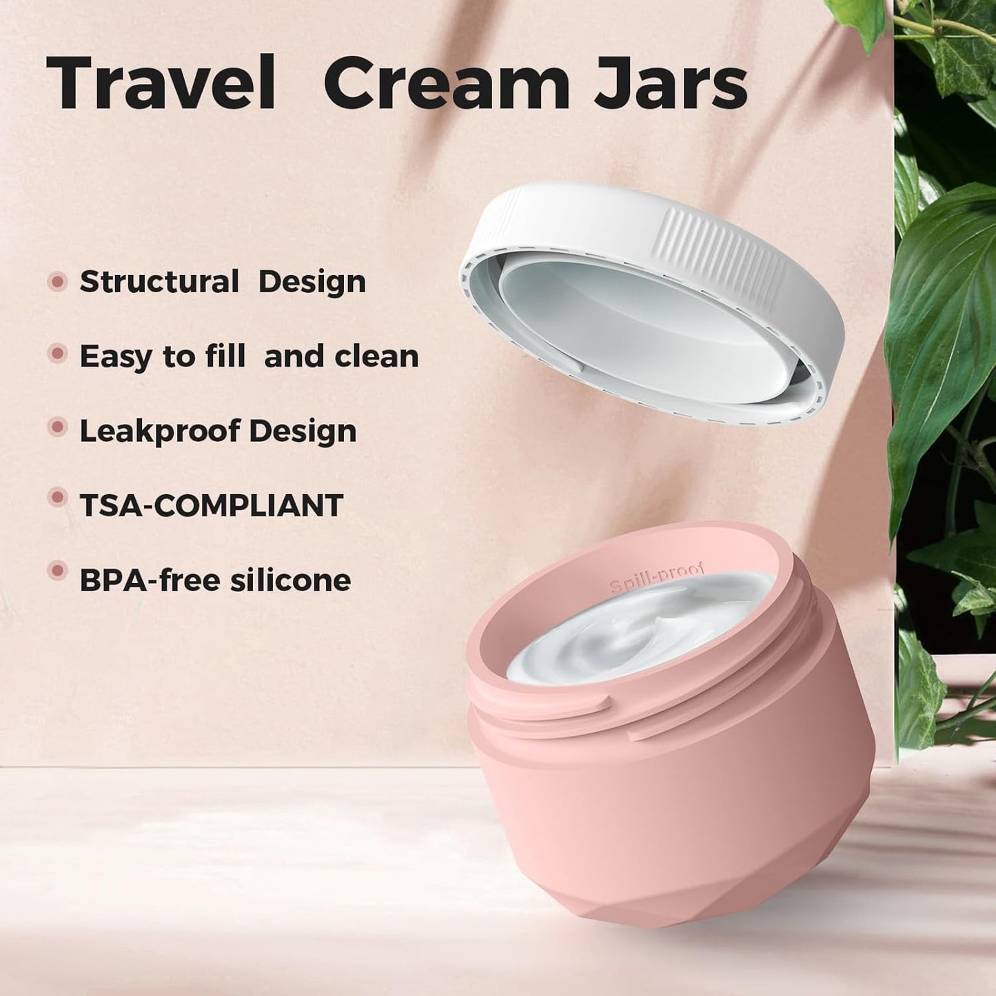 Travel Containers for Toiletries, 4-Pack TSA Approved Silicone Jars (1oz) - BPA Free Leakproof Cosmetic Containers for Creams, Lotion, Skincare & Makeup with Bonus Waterproof Bag -Mix Pink