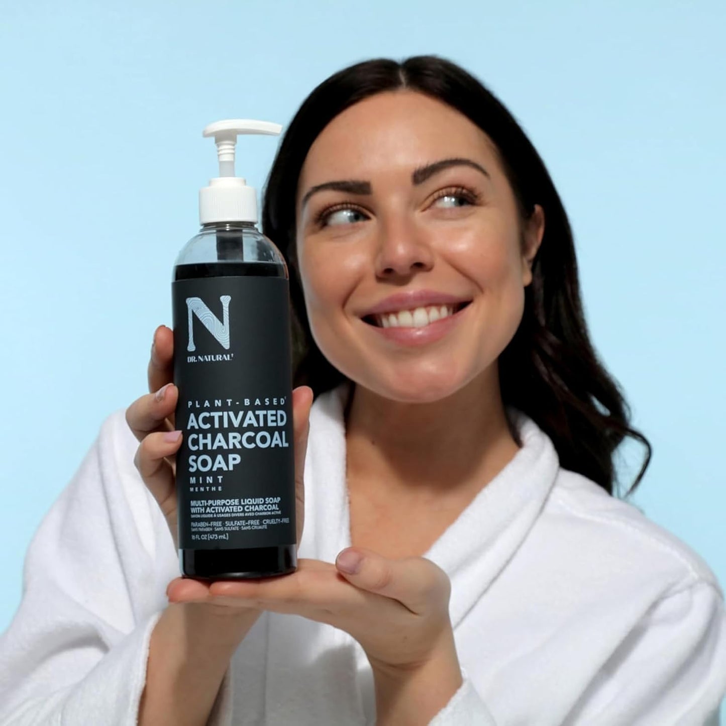 Dr. Natural Activated Charcoal Liquid Soap - Combat Acne and Blemishes - Deep Cleansing Body Wash - Gentle Body Soap for Clear Skin - Mint - 16 oz..