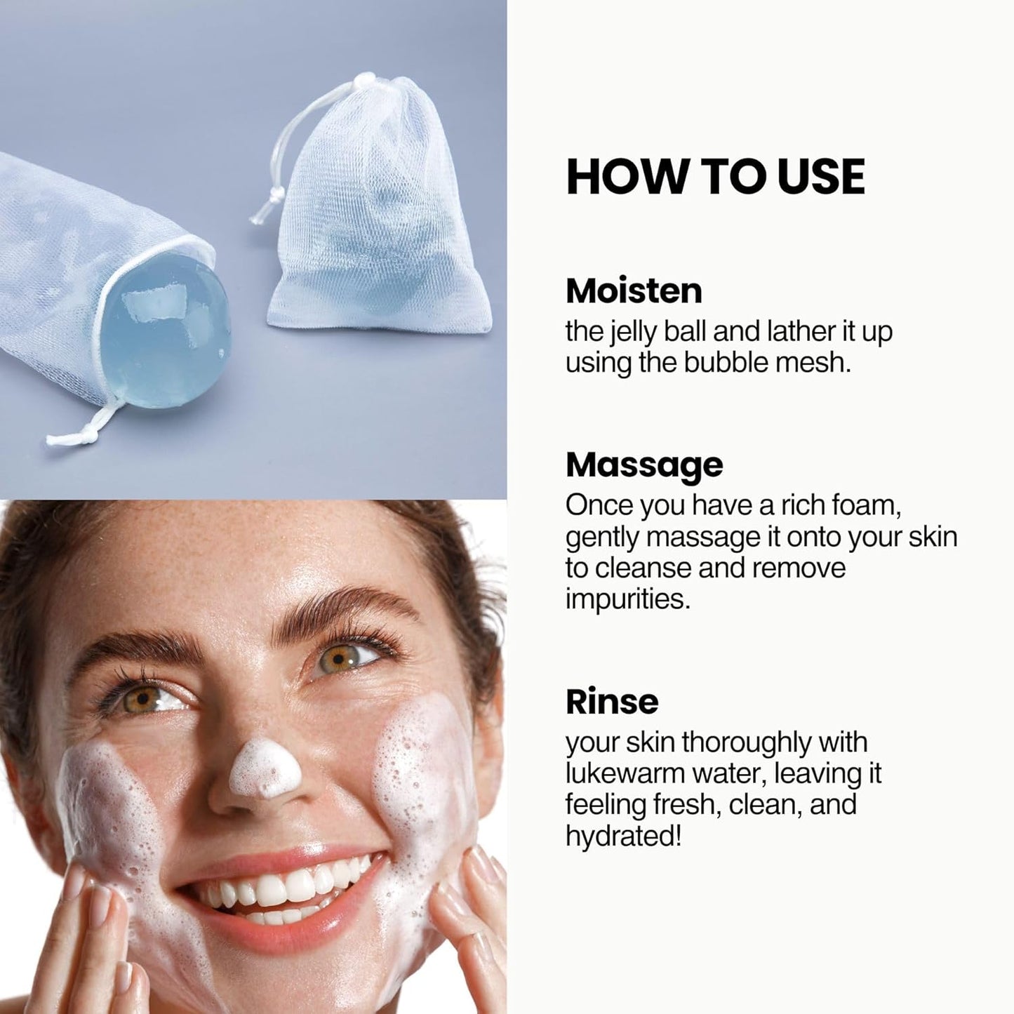 Naisture Be Bare Jelly Ball Cleanser, Daily Face Wash Korean Skin Care Cleanser Ball for Dry Skin with Squalane & Hyaluronic Acid for Skin Hydration and Moisturizing - Fresh Aqua (1.41oz)