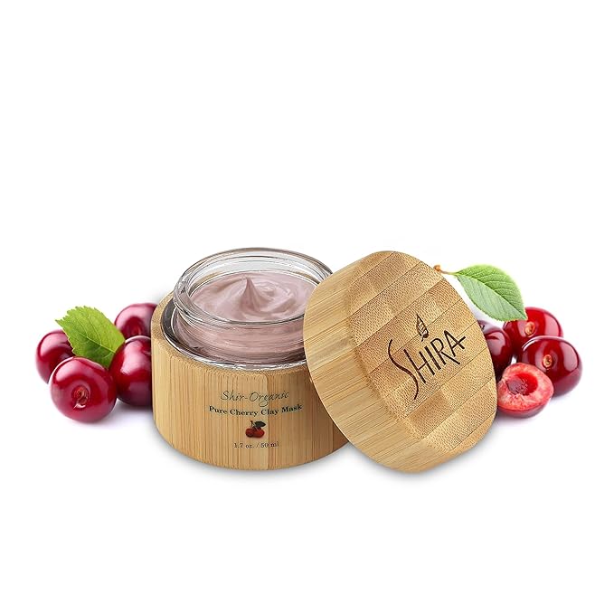 Shir-Organic Pure Cherry Clay Face Mask(50ml) Rich In Vitamin C Helps Clarify Heal and Prevent Blemishes Oil Control & Large Pore