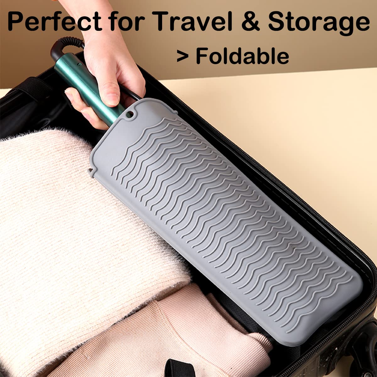 2 Heat Resistant Silicone Mat with Hanging Hole, Straightener Heat Resistant Travel Mat & Pouch for Curling Iron, Flat Iron and Other Hot Hair Styling Tools, 11 x 5 in, Gray