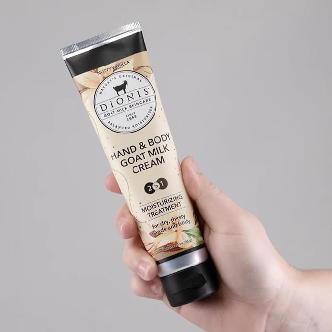 Dionis Goat Milk Skincare 3.3oz Nutty Vanilla Hand & Body Cream - Travel Size Hand Lotion For Hydrating & Moisturizing Dry Skin - Cruelty Free Cream Made In The USA - Paraben Free Formula