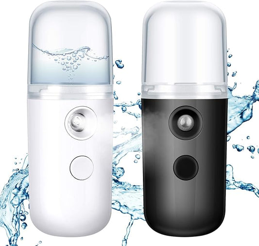 Honoson 2 Pieces Nano Facial Mister 30 ml Mini Face Humidifier Portable Facial Sprayer USB Rechargeable Handy Skin Care Machine for Face Hydrating, Daily Makeup (Black and White)
