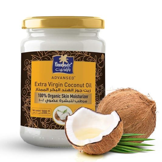 Parachute Advansed SkinPure 100% Organic Extra Virgin Coconut Oil |Face & Body Oil Moisturizer| For Youthful, Radiant Skin| Blemish Free, Glowing Skin |Cold Pressed | 6.7 fl.oz | Glass Jar