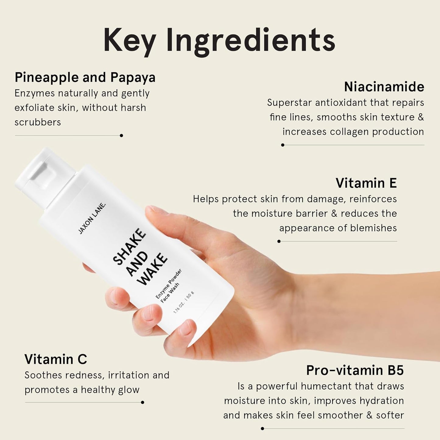 Enzyme Powder Face Wash for Men | SHAKE AND WAKE Exfoliating Powder Cleanser, Anti Aging Pineapple & Papaya Enzyme Cleanser & Microfoliant with Vitamin C & E, Niacinamide & AHAs for a Deep Pore Clean