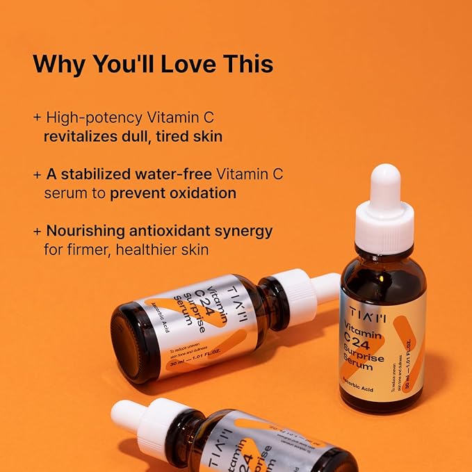 TIAM Vitamin C24 Surprise Serum, 1.01 fl oz, Glow-Boosting & Anti-Aging with Vitamin E and Ferulic Acid for Dull Skin and Fine Lines, Korean Skin Care