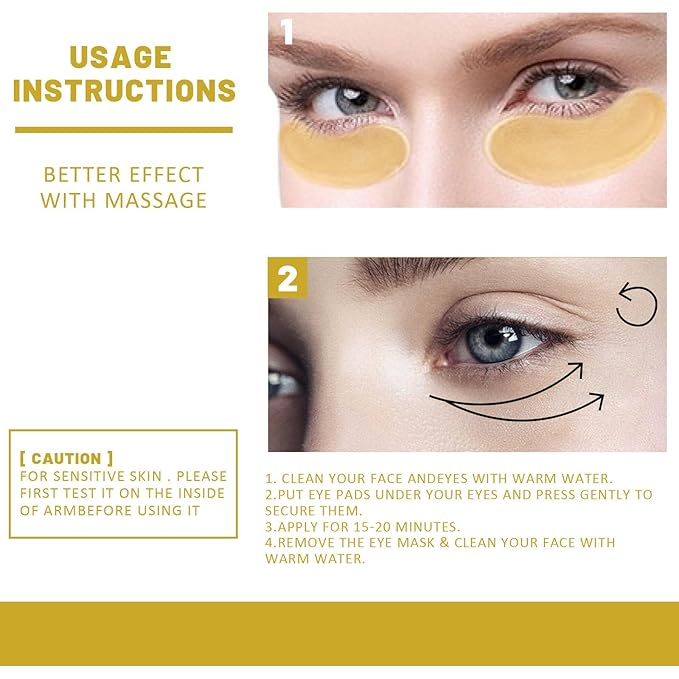 24K Gold Under Eye Patches - Hydrating Anti-Wrinkle Masks with Hyaluronic Acid, Vitamin C - Reduce Dark Circles, Puffiness - Firming, Brightening Treatment - 60PCS - All Skin Types