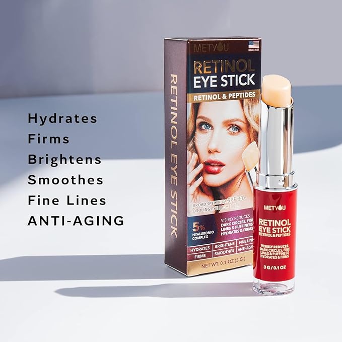 Metyou Retinol Eye Stick,Cooling&Brightening Cream Firms & Hydrates for Dark Circles,Puffiness Bags,PEPTIDES 5% Hyaluronic Acid Complex,SPF 30+ Visible Results in 3-4 Weeks(3g),Pack of 1,0.1 Ounce