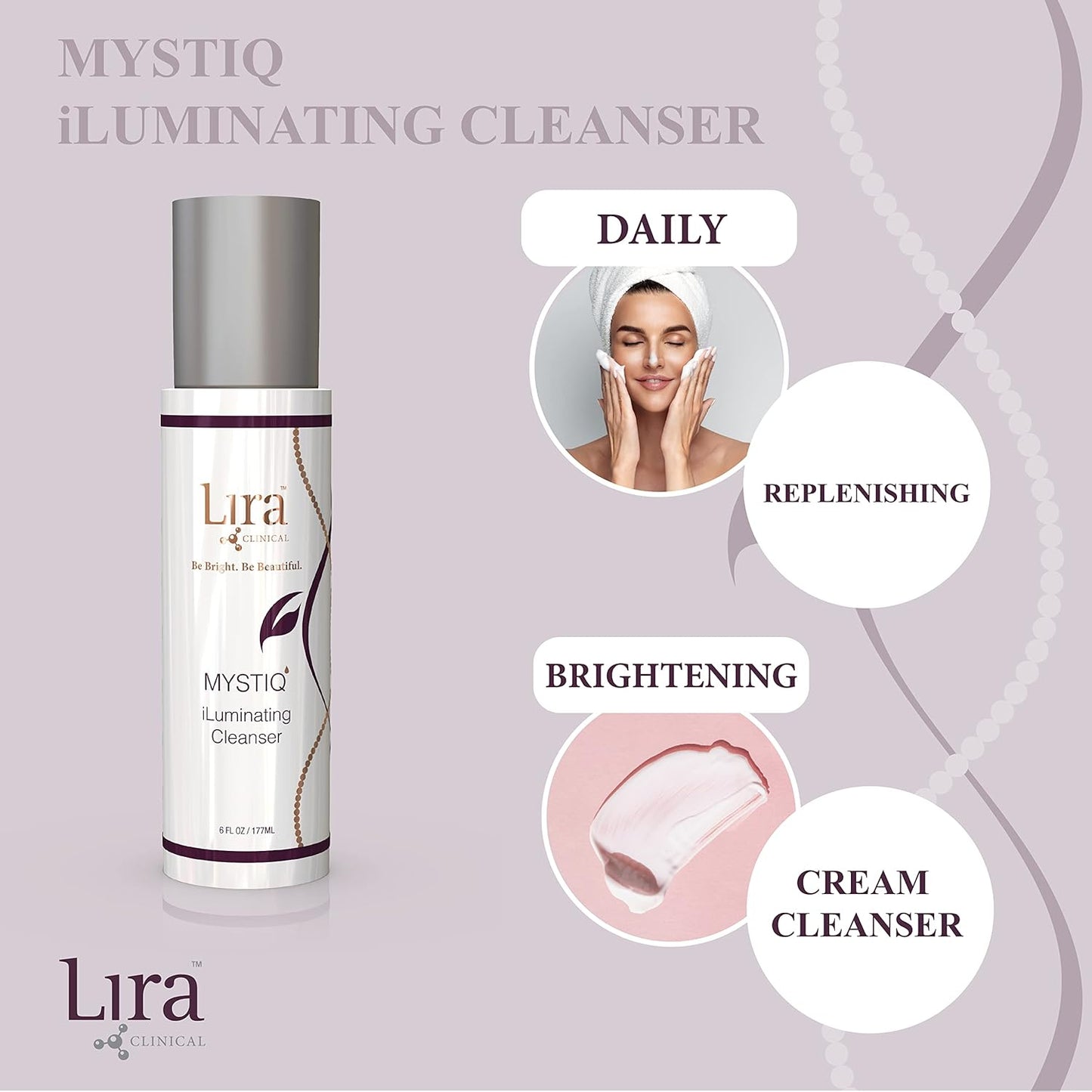 Lira Clinical MYSTIQ iLuminating Cleanser - Moisturizing Face Wash with Vitamin C, Orange Plant Stem Cells, and Plant Extracts - Gentle Facial Cleanser Supports Skin Barrier and Hydration - 6 Oz