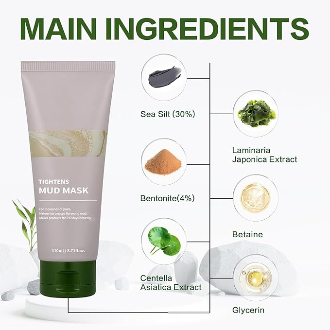TLM Recovery Mud Mask | Relief Mud Mask | Korean Mud Masks for Face | Hydrating & Moisturizing Deep Pore Cleanser （With brush）