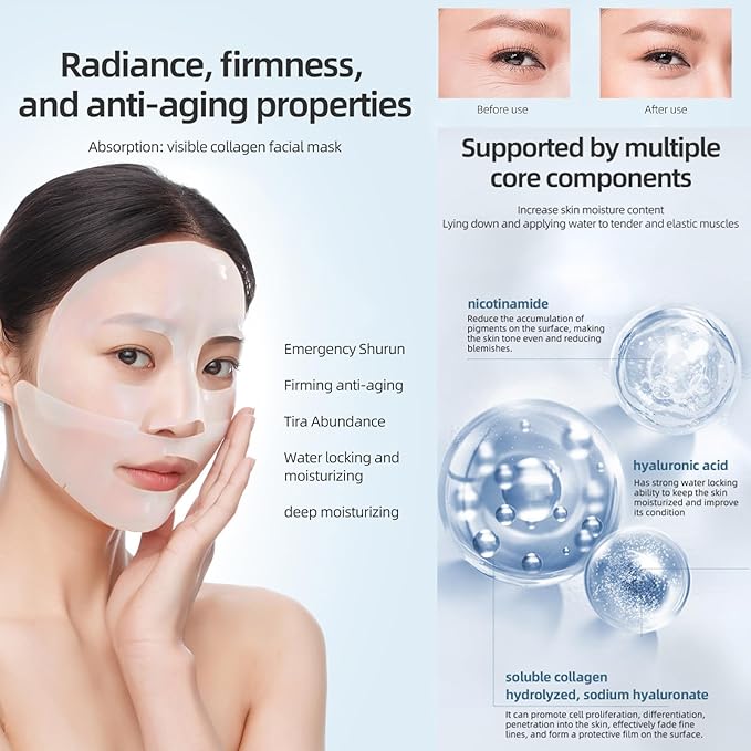4 Pack Collagen Face Mask – Anti-Aging, Firming, and Moisturizing Bio-Collagen Mask for Radiant Skin – Reduces Fine Lines and Wrinkles, Instant Brightening