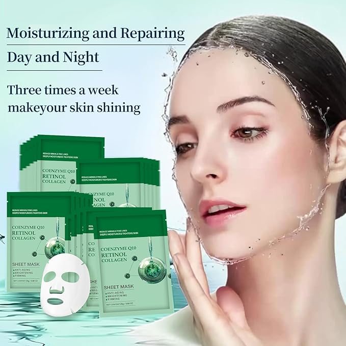 Collagen Face Sheet Mask Anti Aging Skin Care Mask Sheets Collagen Sheets Pack With Retinol Sheet Facial Masks Bulk for Women Face Masks Beauty Gifts for Women Fine Lines Wrinkle 10 Pack