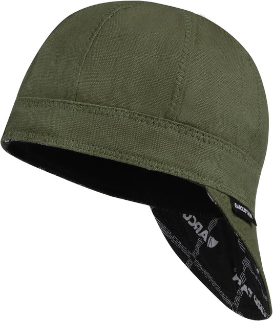 ARCCAPTAIN Reversible Welding Cap, 8 Panel Protective Welders Cap, 10 oz Fireproof Cotton Comforts for Safety and Protection While Welding to Men Women, Olive Green, 8