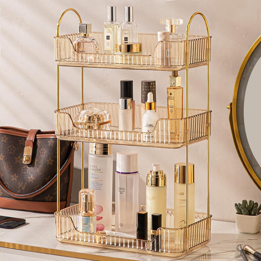Bathroom Counter Organizer Countertop, 3 Tier Makeup Perfume Shelf Storage, Skincare Cosmetic Tray for Dresser Vanity - Gold