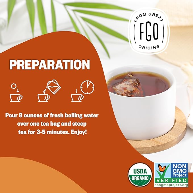 FGO Organic Assam Tea, 100 Count, Eco-Conscious Black Tea Bags, Resealable Bag, Packaging May Vary (Pack of 1)