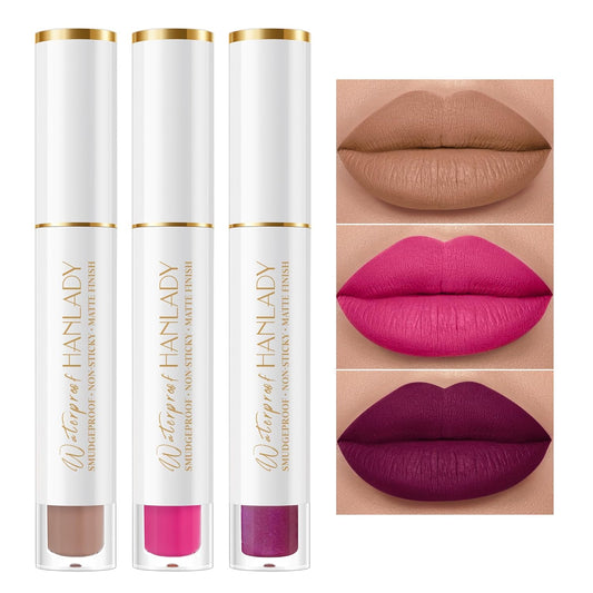 Nude Berry Pink Lipstick 3Pc Long Lasting Lipsticks for Women Pigmented Smudgeproof Transferproof Vegan Cruelty Free Lip Color, A61/66/44