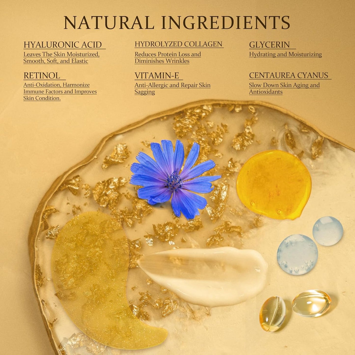 Under Eye Patches Masks - 24K Gold Eye Patch for Dark Circles & Puffy Eyesg,Fine Lines,Eye Bags, Wrinkle,Collagen Infused with Hyaluronic Acid, Hydration for Women and Men, (60 Pcs) Gold