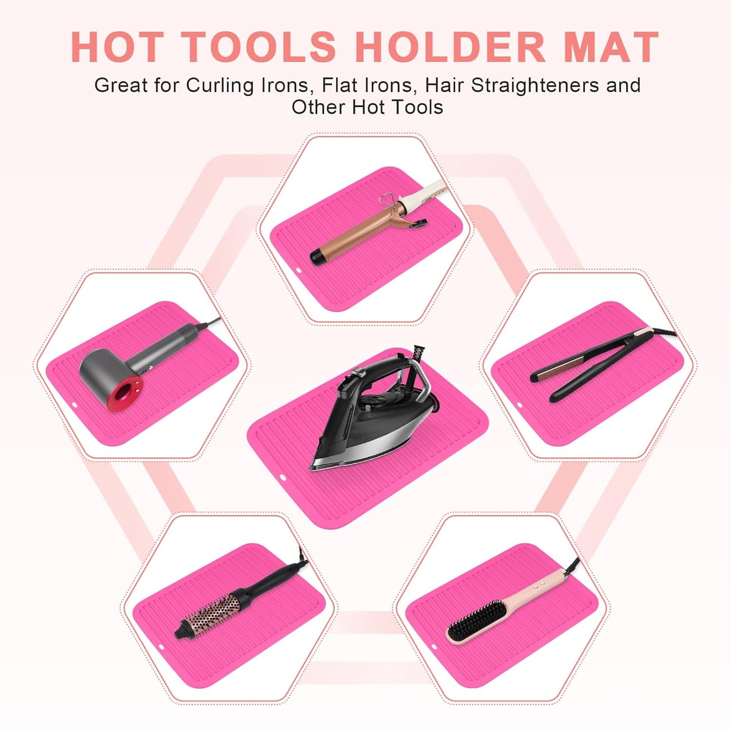 AMIJEAL Oversize Silicone Heat Resistant Mat for Hair Tools, Curling Iron Flat Iron Hair Straightener Holder Mat, Portable Hot Tools Sleeve Pad for Travel Vanity Salon(14.2" x 11.0")