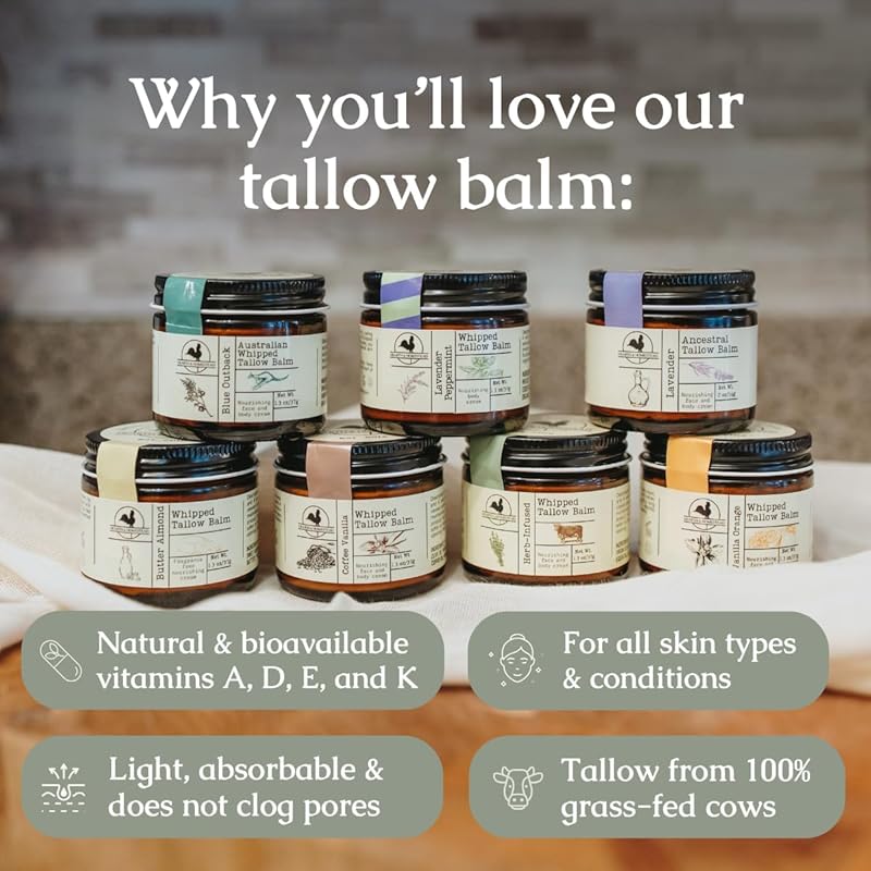 Handmade Whipped Tallow Balm (Coffee Vanilla) - Organic Body Butter with Infused Olive Oil - 1.3 oz …