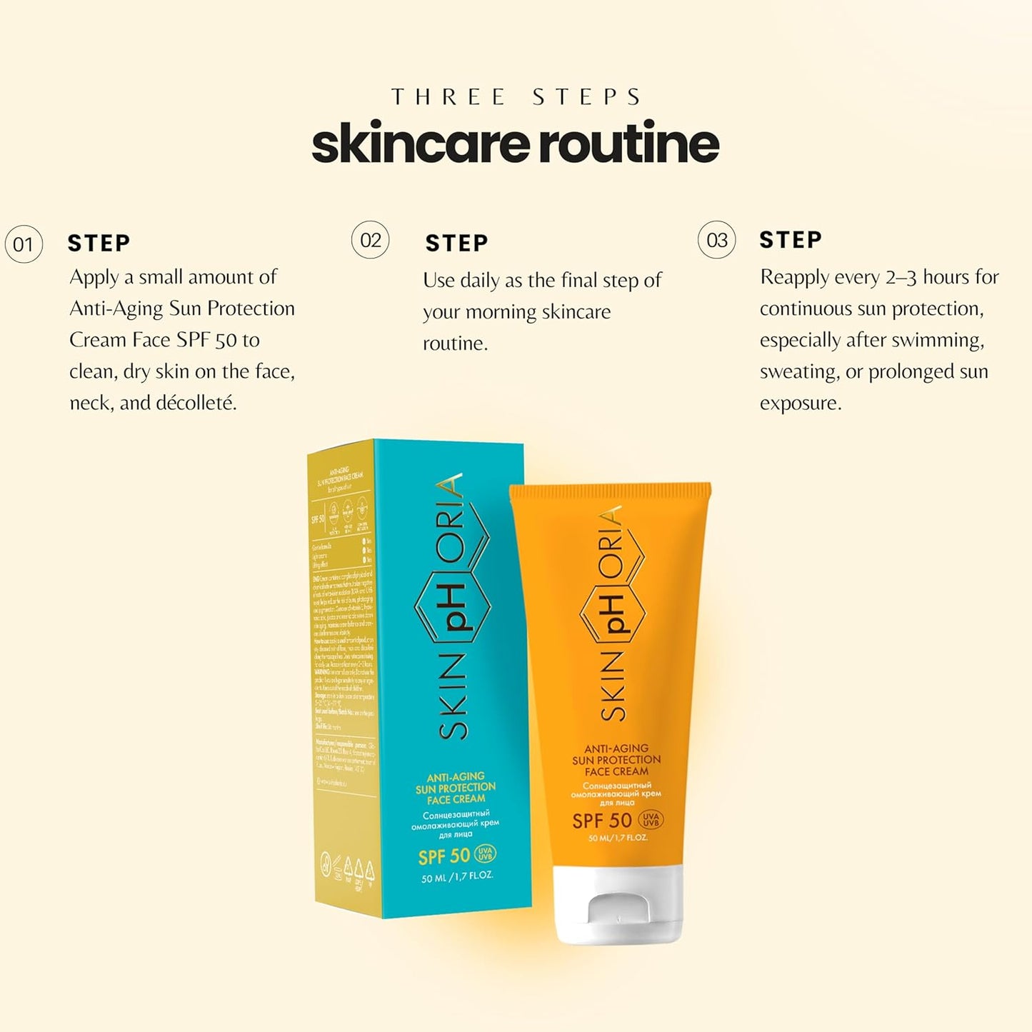 Anti-Aging Sun Protection Cream SPF 50 – Broad Spectrum Daily Face Cream for All Skin Types – Helps Protect Skin and Support a Youthful Glow – With Jojoba & Rosehip Oils – 50ml