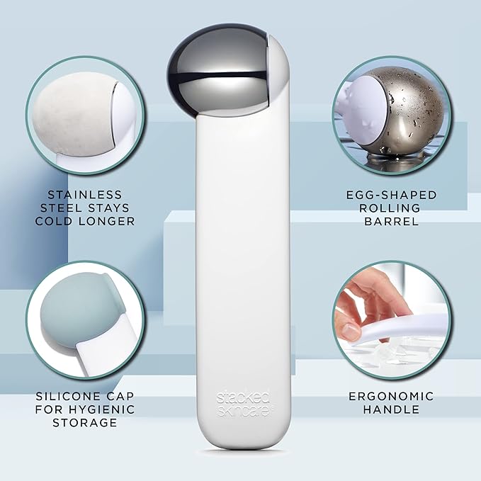 StackedSkincare Ice Roller, Professional Face Sculpting Tool to Reduce Puffiness, Calm Redness and Inflammation, Lift & Sculpt Facial Contours