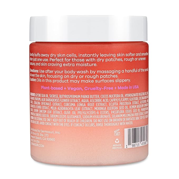 Dermasuri Exfoliating Sugar Scrub - Body Scrubber for Men & Women - Exfoliates & Removes Dead & Dry Skin for a Soft & Radiant Glow - Deep Hydration & Moisture - Coconut Passion Fruit