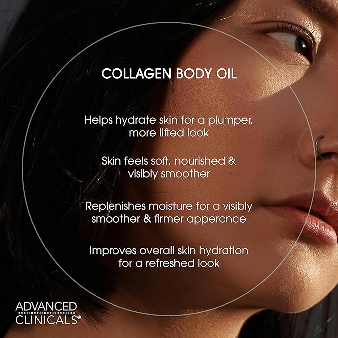 Advanced Clinicals Collagen Lifting Body Oil + Vitamin C Brightening Body Oil Moisturizer Skin Care Set - Nourishing, Brightening, & Firming Oil To Improve Look Of Sagging Skin, 2PC Bundle