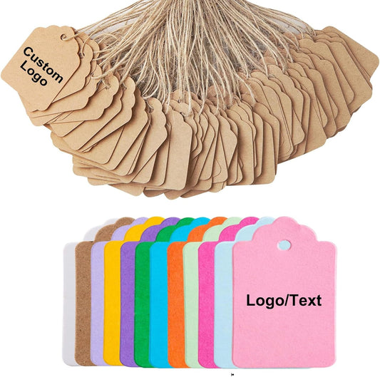 100–500PCS Custom Price Tags with String, Personalized Kraft Hang Tags for Clothing, Jewelry, Bags, Wedding, Small Business&Gift Packaging