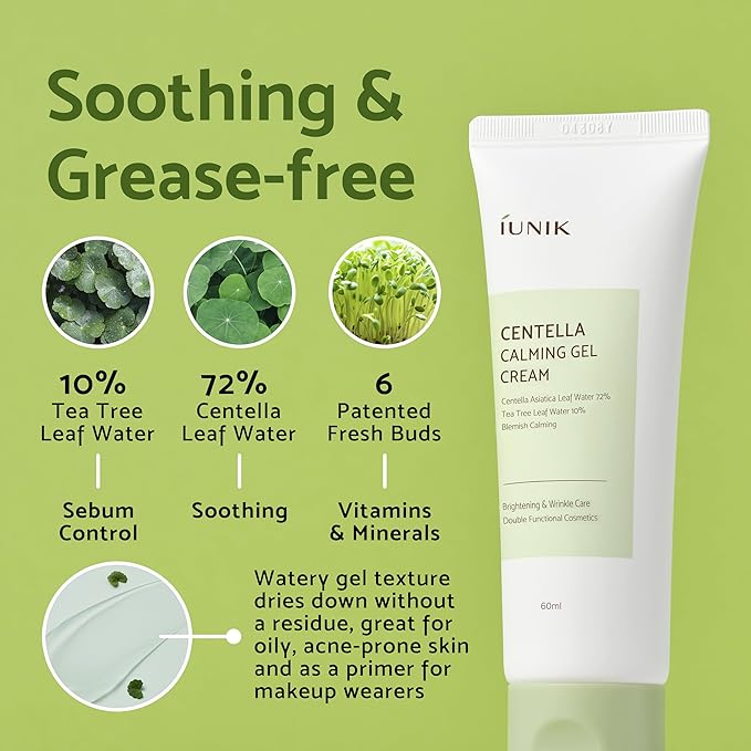 IUNIK Centella Mini Set, Travel Friendly Skincare Set, Ultra calming and hydrating for sensitive skin: Tea Tree Relief Toner,Serum, Centella Calming Gel Cream