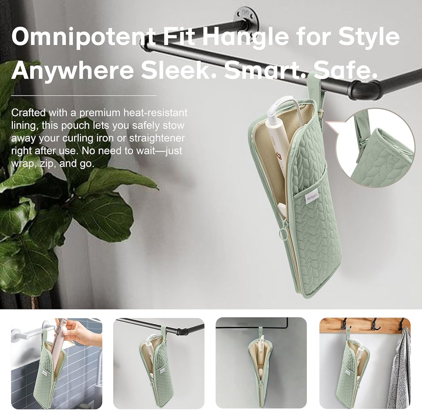 Hot Tools Organizer Heat Resistant Mat Case Hair Tools Holder Travel Bag Portable Hair Styling Tools Cover Pouch for Curling Iron,Flat Iron,Hair Straightener (Sage Green)