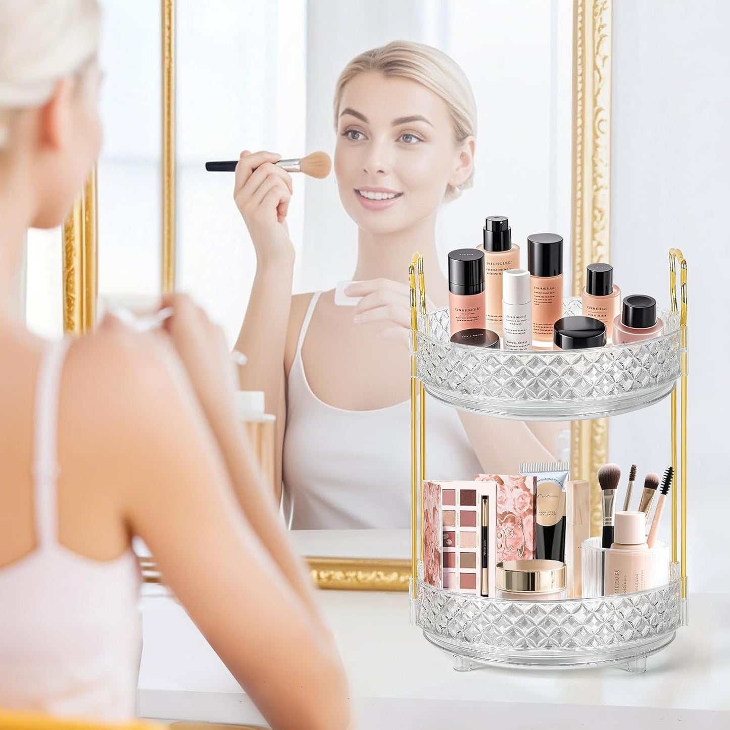 360 Rotating Makeup Organizer for Vanity, Adjustable Perfume Organizer for Dresser, Multi-Function Spinning Cosmetics Skincare Storage for Bedroom, Dresser, Countertop, Clear