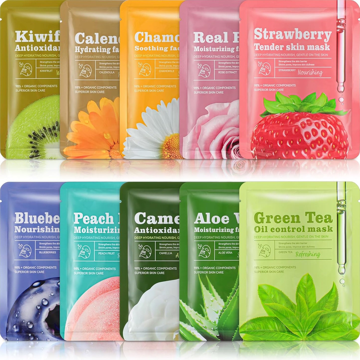 10 Pcs Sheet Face Masks Skincare for Most Skin Types, Combo Essence Hydraiting Facial Mask Set for Women Skin Care, Gifts Set for Home Spa