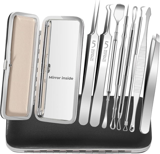 Professional Blackhead Remover Tools,Pimple Popper Tool Kit,Blemish, Whitehead Popping, 8 Pcs Zit Removing for Nose Face, Ingrown Hair Tweezers and Pore Prep Tool