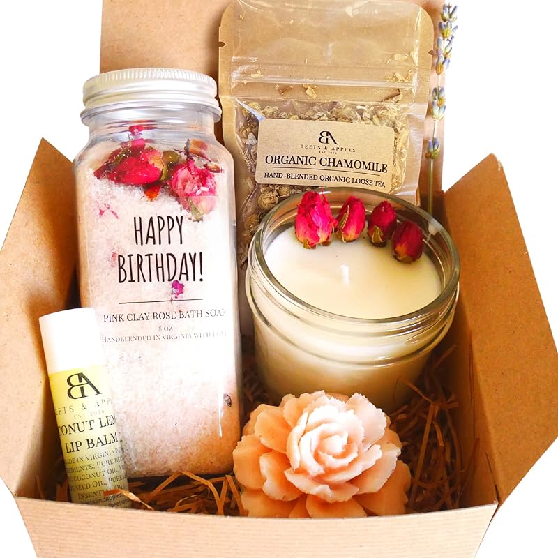 Beets and Apples Happy Birthday Gift Basket, Gift Baskets for Women Birthday Gift Ideas for Women, Natural Spa Gift Basket for Birthday Gifts, Handmade in USA (Happy B-Day)