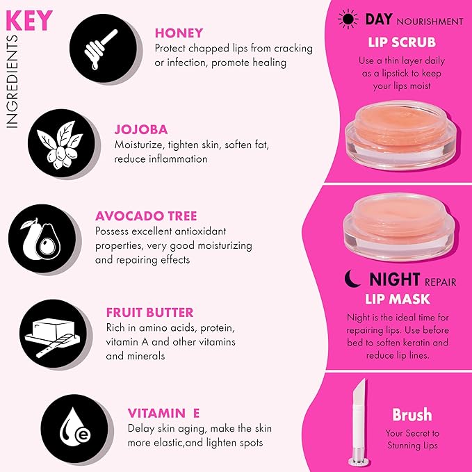 Lip Sleeping Mask and Scrub Exfoliator, Moisturizer, Hydrator for Dry, Cracked Lips