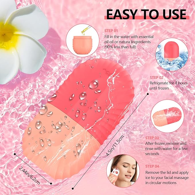 2pcs Ice Roller for Face and Eye, Silicone Ice Facial Roller Ice Holder, Face Ice Mold Skin Care, Face Icers Reusable Ice Cube Roller for Shrink Pores Anti Wrinkle Reduce Puffiness, Pink Green
