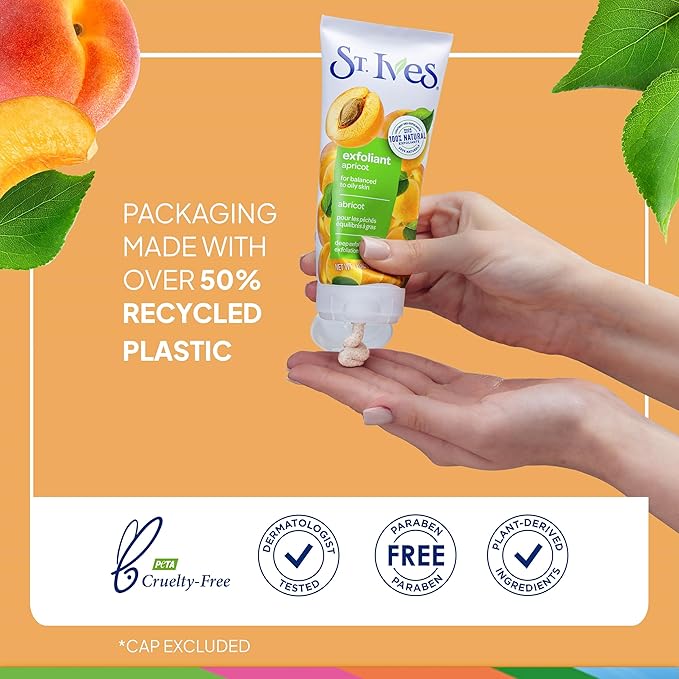 St. Ives Fresh Skin Apricot Face Scrub, Deep Exfoliator Skin Care for Clean, Glowing Skin, Oil-free Facial Scrub Made with 100% Natural Exfoliants, 6 oz, 4 Pack