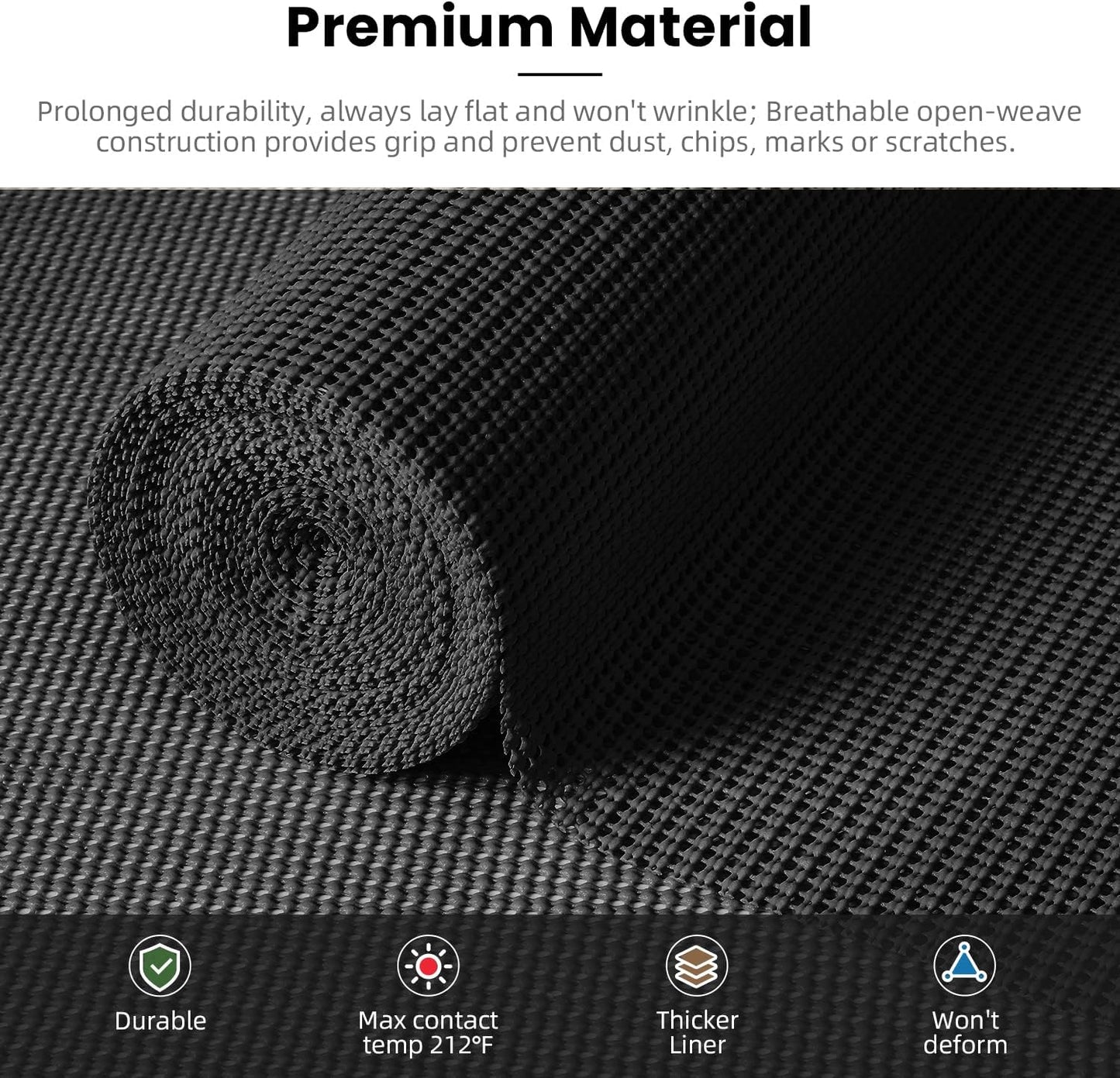 BAGAIL Drawer and Shelf Liner, 12 in X 30 Ft Non-Adhesive Shelf Liners for Kitchen Cabinets, Thick Strong Grip Liners for Desk, Shelves, Bathroom Drawers, Cabinet Protection - Black