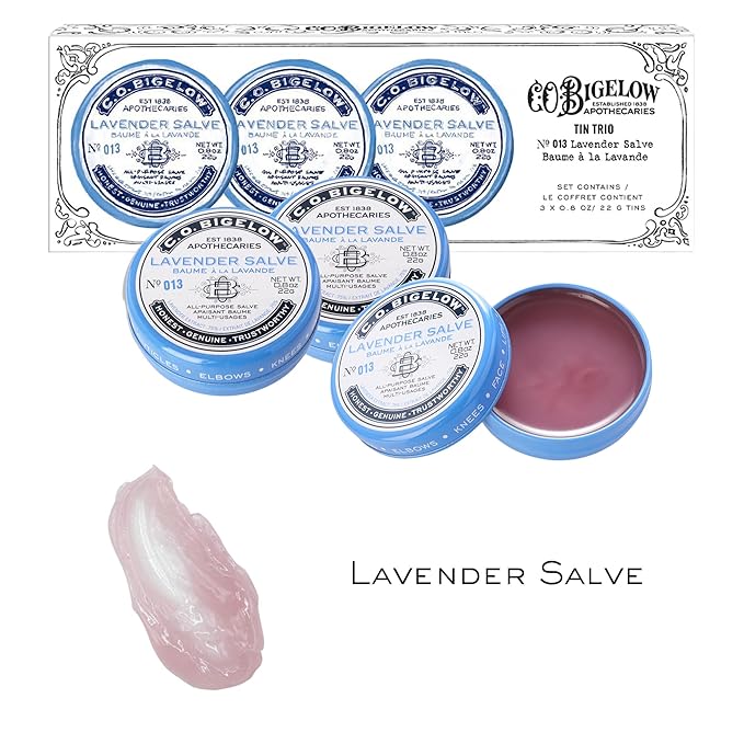 C.O. Bigelow All Purpose Lip Balm Tins, Lavender - Pack of 3 for Chapped Lips & Dry Skin - Moisturizing Lip, Cuticle and Skin Salve, 0.8 oz each