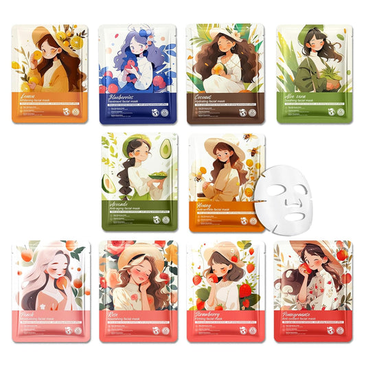 10PCS Hydrating Facial Sheet Mask,Moisturizing Face Masks Skincare Gift Set,Long Lasting Face Mask Skin Care & Facial Mask Kit for All Skin Types 12