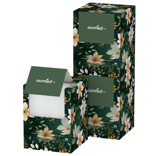 Ourmed Life Disposable Face Towels, Clean Facial Wash Cloth without Lint, Biodegradable Cleansing Dry Wipes, Skincare and Makeup Remover Towels for Sensitive Skin (Unscented, 180 Count, Pack of 1)