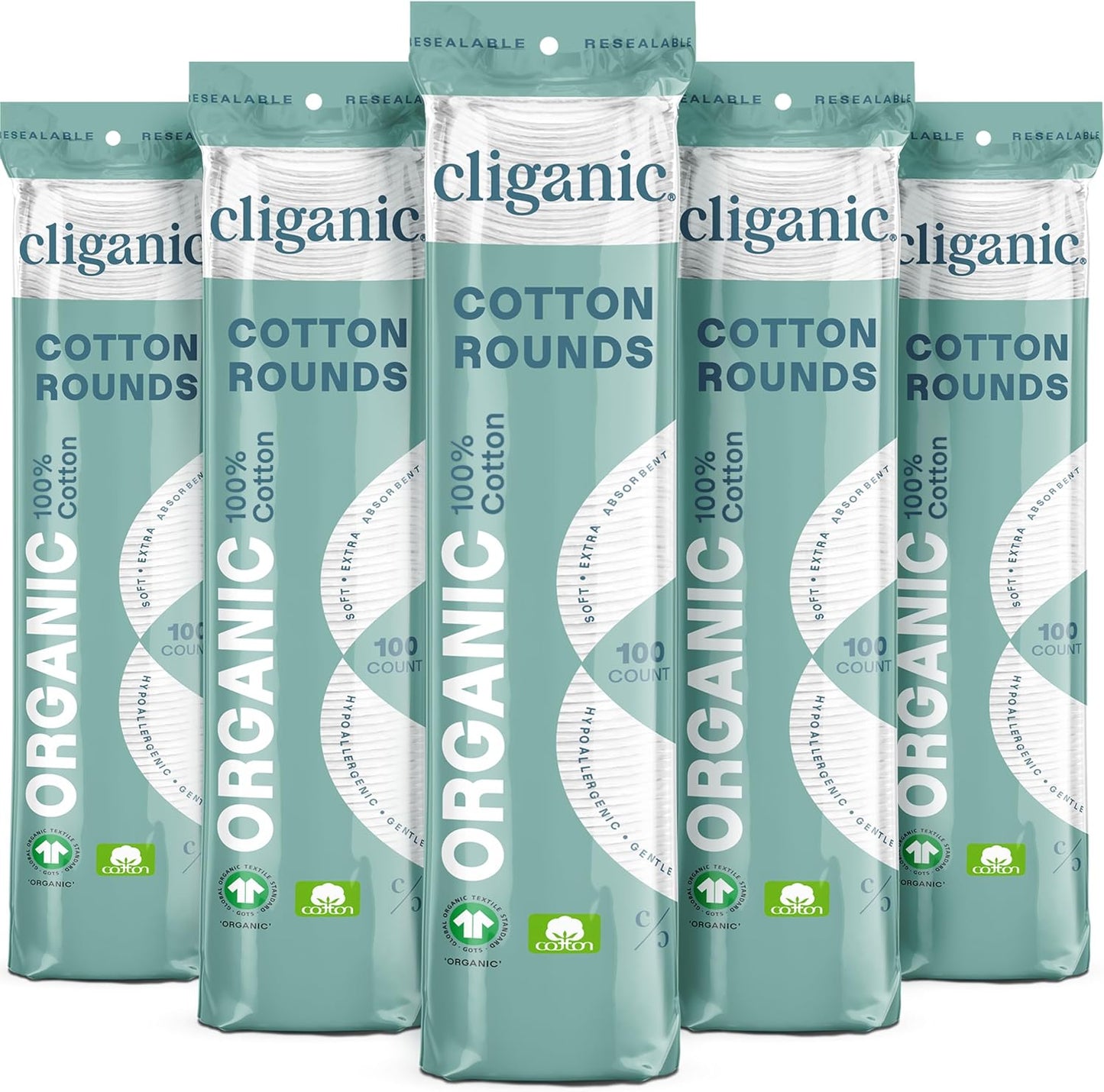 Cliganic Organic Cotton Rounds (500 Count) Makeup Remover Pads, Hypoallergenic, Lint-Free | 100% Pure Cotton (Packaging May Vary)