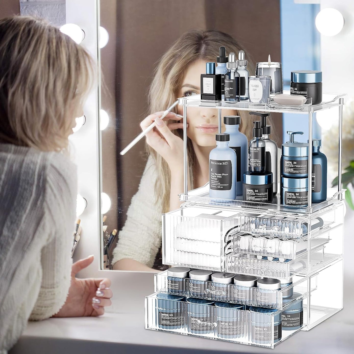 Acina Bathroom Countertop Organizers and Storage: 2-Tier 6-Drawer Makeup Organizer Countertop, Easy to Install, Ideal for Bathroom Storage, Vanity, Perfume, Large Skincare Items, Present, Clear