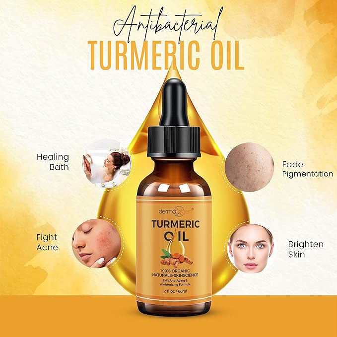 Turmeric Oil with Facial Cleanser Bundle – Organic Moisturizer for Acne, Dark Spots, Anti-Aging, & Hydration + Exfoliating Cleanser for Acne Scars & Skin Discoloration (2 FL OZ + 5 OZ)