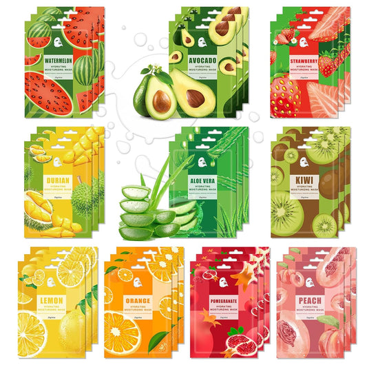30PCS Hydrating Facial Sheet Mask,Moisturizing Face Masks Skincare Gift Set,Brighten Long Lasting Face Mask Skin Care & Facial Mask Kit for All Skin Types