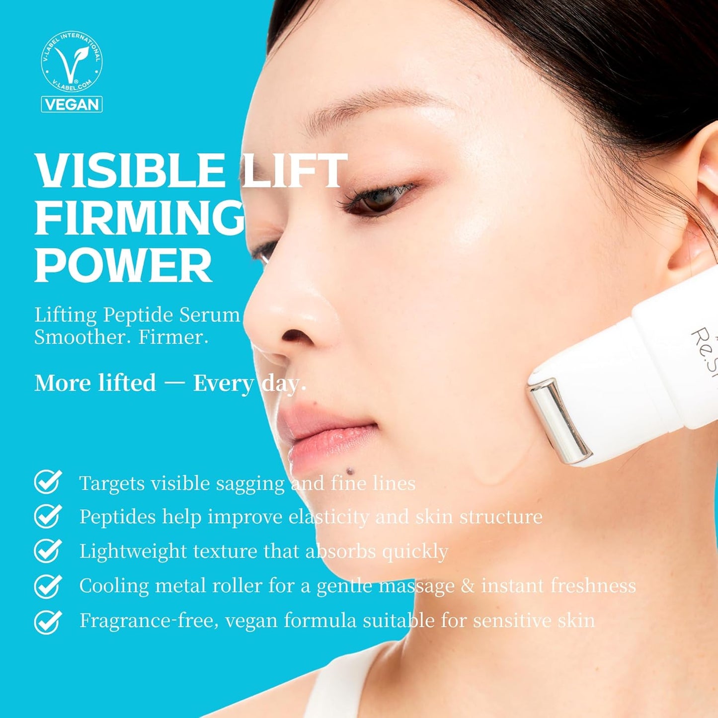 Re.SPN Peptide Lifting Roller Serum – For Wrinkles, Lifting & Pore Tightening on Face & Neck with Gua Sha Applicator, Vegan, Anti-wrinkle Peptide, Niacinamide, K-Beauty (0.67 fl oz)