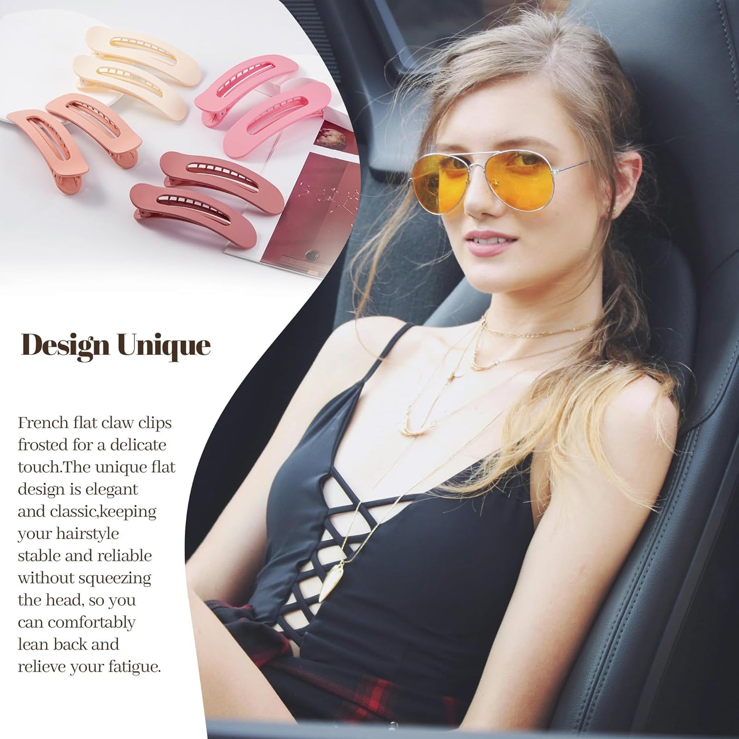 8 Pcs Large Lay Flat Claw Clips for Women French Side Slide Barrettes for Thin Fine Hair Rectangle Alligator Hair Accessories,Matte Beige Pink