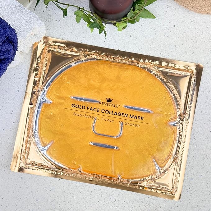 24K Gold Face Mask (5 Pack) - Hydrating & Nourishing Sheet with Collagen and Natural Extracts for Radiant, Moisturised Skin