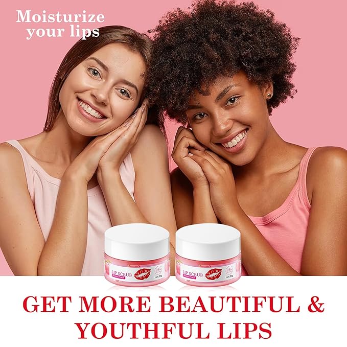 2 Pack Peach Lip Scrub Set,Long Lasting Moisturizing Lip Scrubber Exfoliator, Cleansing Hydrating Lip Exfoliator Scrub and Moisturizer Kit for Chapped Dry Lips
