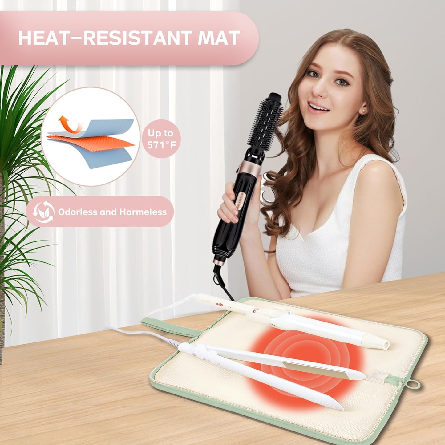 Hot Tools Organizer Heat Resistant Mat Case Hair Tools Holder Travel Bag Portable Hair Styling Tools Cover Pouch for Curling Iron,Flat Iron,Hair Straightener (Sage Green)